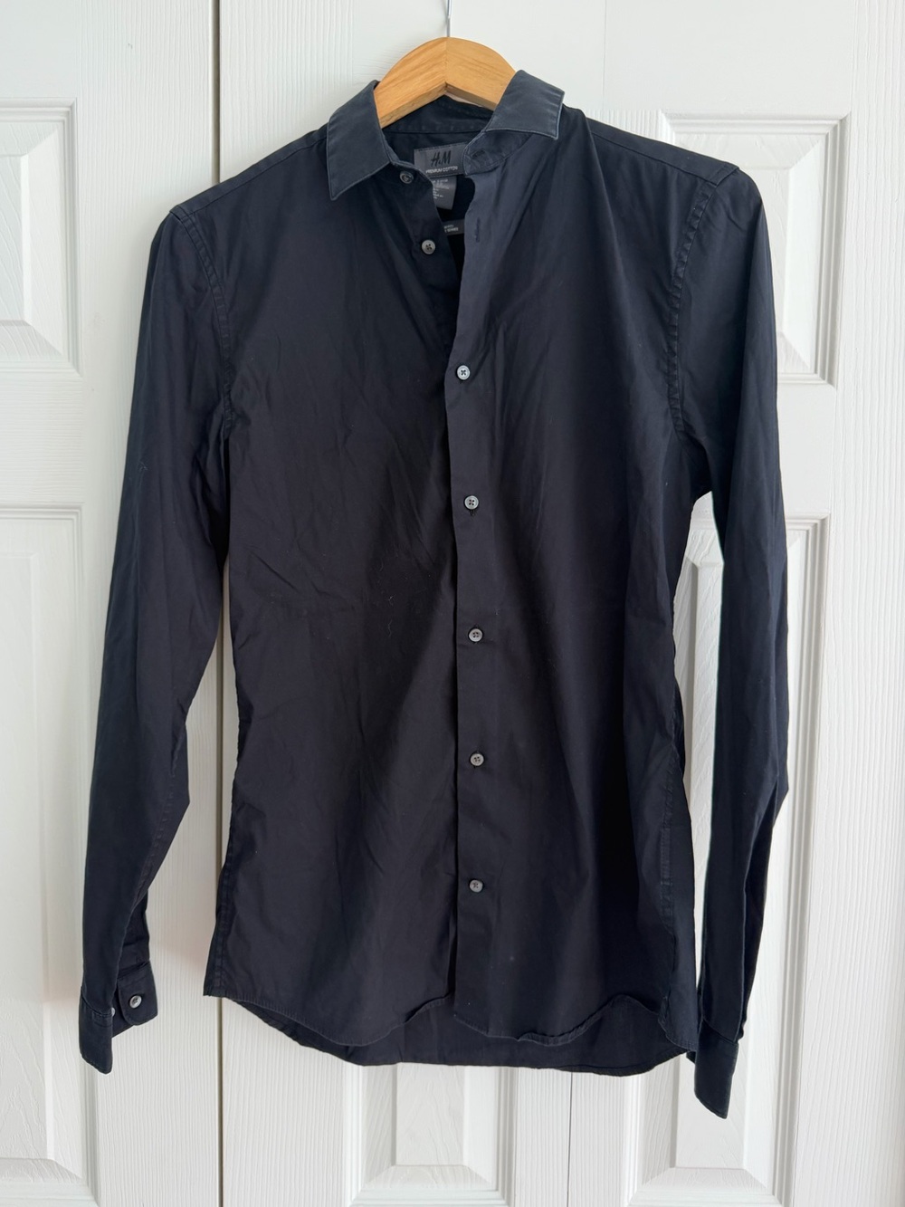 H&M Men’s Premium Cotton Slim Fit Button Down Shirt Navy Size Small